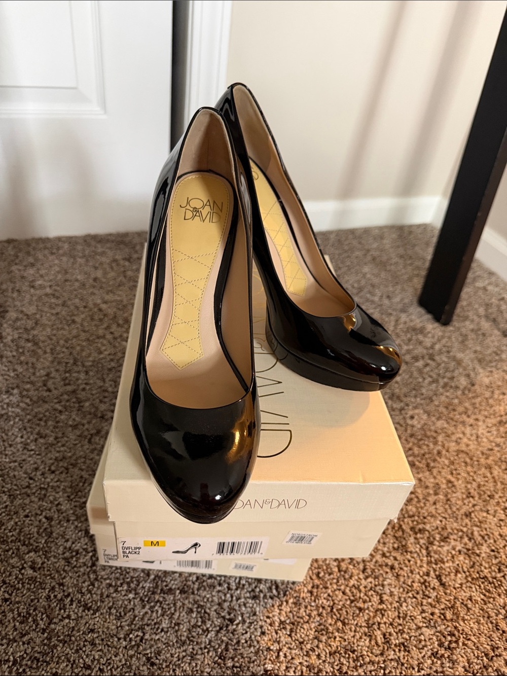 Joan & David Black Patent Round-Toe Heels